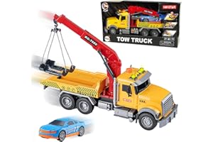 xwin sportseries Kids Big Tow Trucks Toy Construction Crane Yellow Truck for Children with Hook and Car Wrecker with Sound Toy for Boys & Girls Rescue Truck Toddlers Educational Gift