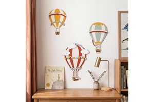 HUASUN 3-pack Trä Ballongväggdekoration 3D, Boho Hängande Väggkonst, Färgrik Rustik Heminredning Utan Borrning för Vardagsrum
