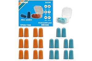JANYUEPAI 12 Pairs Foam Ear Plugs, 38dB SNR Noise Cancelling, Transparent Case, Blue & Orange Earplugs for Sleep, Travel, Work & Concerts