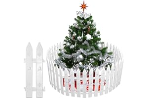 EUIEUT 25 Pieces Christmas Tree Fence Plastic White Picket Fence Panels 12 Inches Christmas Tree Guard Snowflake Reindeer Fences for Xmas Home Wedding Fairy Garden Party Decoration, 10x30cm