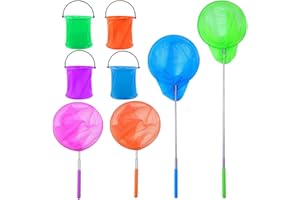 Guador Filet à Papillons Enfant, 4 Pièces Filet Télescopique pour Enfants Epuisette Peche Enfant Télescopique Multicolour avec 4 Pièces Seaux Pliables Activités de Jardin Plein Air