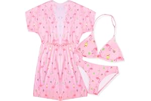 POWER FLOWER Set Bikini 3 Pezzi per Ragazze con Copricostume per Nuoto, Costume da Bagno Due Pezzi con Copricostume per Ragazze 4-16 Ann