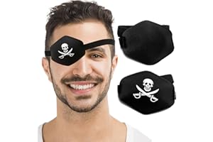 AMZVIO 2 pcs Eye Patches for Adults,Adjustable Eye Patch, Amblyopia Lazy Eye Patches for Left or Right Eyes after Surgery or Pirate Costume(Black+Pirate)