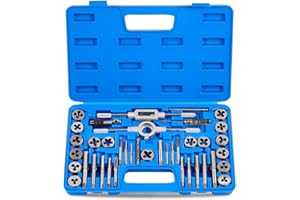 Orion Motor Tech Gewindeschneider Set 40 tlg. Gewindeschneidsatz Metrisch M3-M12 Gewindebohrer und Schneideisen für DIY Heimwerker zum Gewindeschneiden und Nachschneiden von Innen- und Außengewinden