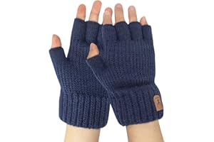 Zolunu Mens Winter Fingerless Gloves Winter Warm Half Finger Gloves Thickened Elastic Windproof Fluff Lined Gloves for Driving Running Sport Typing