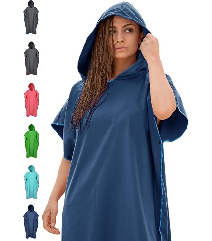 Winthome Poncho de bain, en microfibre, serviette à séchage rapide, compact, léger, aide au changement de plage, pour la natation, les sports nautiques (noir, M