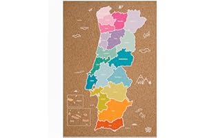 RASCA VIAJEROS Mapa de corcho de Portugal, color, 60x40cm