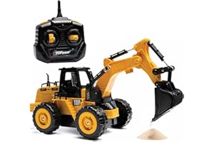 TOP RACE Jouet de pelle à 5 canaux Entièrement fonctionnel Télécommande Digger Échelle 1:24 Tracteur RC Jouet de construction Digger pour enfants pour garçons filles de 3 ans et plus