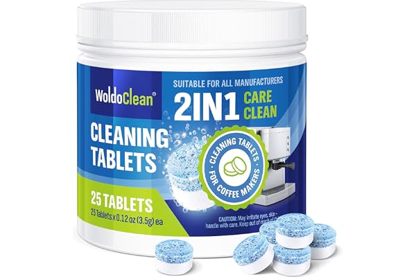 WoldoClean Pastilles de nettoyage 2 phases pour machines à café automatiques – 25 pièces, compatibles programmes automatiques
