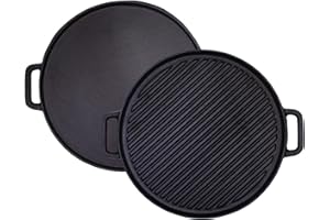 GRANDWISH Cast Iron Reversible Griddle Plate, Double-Sided Grill Pan with Handles (30 cm)