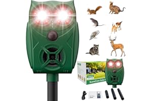 VxoDhuuo Cat Repellent, Cat Repellent Deterrent for Gardens UK, Animal Scarer Ultrasonic with Flame Flashing Light Alarm & PIR Sensor 5 Adjustment Modes, IPX4 Waterproof Solar USB Charging for Cat Fox