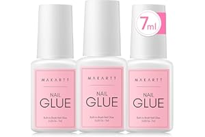 Makartt Nail Glue Extra Strong with Brush, 5s Dries Quickly, 3PCS Acrylic False Nail Glue For Nail Tips or Broken Nails, Long Lasting Nail Adhesive Glue for Fake Nails, No Nail Lamp Needed, (3 * 7ml)