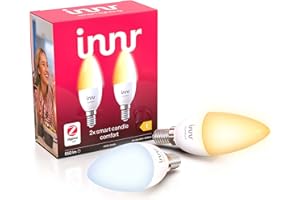Innr E14 Smart LED świeca kompatybilna z Philips Hue*, Alexa i Hey Google (wymagany mostek), możliwość ściemniania, ciepła biel do światła dziennego, regulowane białe światło, 2200 K – 5000 K, 2-pak, RB 249 T-2