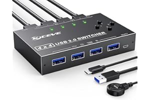 USB 3.0 Switch 4 Computers,MLEEDA 4 Port USB Switch Selector Sharing Keyboard Mouse Printer U-Disk,USB Switcher Compatible with Mac/Windows/Linux,Wired Remote and 4 USB 3.0 Cable Included