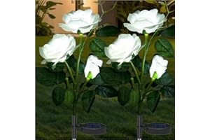 Anordsem Lot de 2 lampes solaires de jardin artificielles avec 6 roses blanches, éclairage LED étanche pour extérieur et jardin