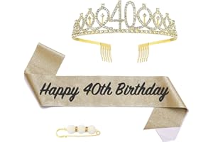 POPOYU Couronne Echarpe Diadème Femme, Tiara en Cristal pour Fête et Anniversaire, Cadeau de 40 Ans (Or)