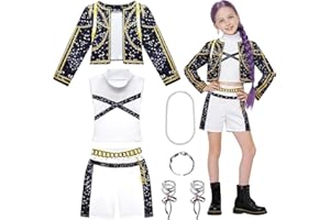 TOSZOLY Costume da Cantante per Bambine, Palcoscenico Costume per Ragazze con Shorts Giacca Parrucca, Costume da Cantante Pop di Esibizione per Halloween Carnevale Scena Cantanti e Feste