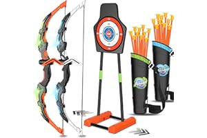 KIZJORYA Set Arco e Frecce per Bambini, Giocattolo da Tiro con Luce LED, Sport & Giochi All'aperto, Frecce a Ventosa, Bersaglio, Faretra, Regalo per Bambini dai 4 ai 6 e dai 8 ai 12 Anni