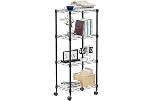 M MZG MZG 4-Shelf Adjustable Heavy Duty Steel Wire Rack, Adjustable Storage Shelving Unit with Wheel for Kitchen, Garage, Laundry Black 30x45x103.6cm