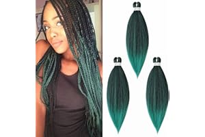 CYBELLEZA 65cm Extensiones de Pelo Sintético para Trenzas Africanas Braiding Twist Crochet Hair EZ Trenzado Yaki Profesional Cabello Pre Stretched Braiding Hair Postizo 3 Piezas, Negro&Verde