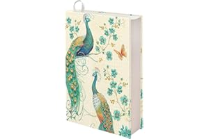 Kuiaobaty Funda de libro floral de pavo real, ajuste elástico, cubierta de libro de flores de pájaros vintage para diario, chaqueta antipolvo novedosa