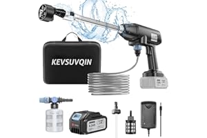 Kevsuvqin Idropulitrice a Batteria Portatile 21V/4.0Ah, Max 45Bar Idropulitrice Senza Fili con Motore ad Alta Potenza e Ugello Multifunzionale 6 in 1 per Lavare Auto e Annaffiare Fiori