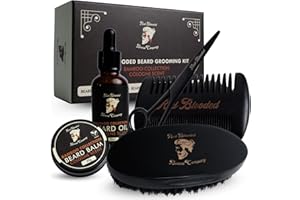 Red-Blooded Beard Grooming Kit for Men Complete Set with Beard Oil, Beard Balm, Beard Brush, Beard Comb & Beard Scissors. Cologne Scented made with Jojoba Oil and Macadamia Oil Mens Beard Grooming Kit