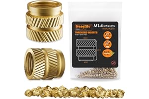 HANGLIFE Wkładki gwintowane gorąco, gwintowane wkładki M1.4 do elementów druku 3D i części z tworzyw sztucznych - mosiężne metryczne nakrętki szczelinowe (100 sztuk)