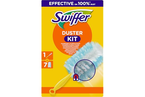 Swiffer Kit de démarrage Aimant à poussière (1 Manche + 7 recharges) Capture et retient jusqu'à 3 Fois Plus de poussière et de Poils qu'un plumeau Ordinaire