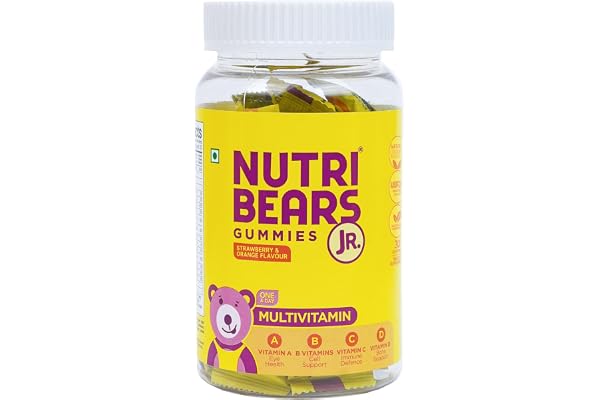 NutriBears Kids Multivitamin Gummies with Vitamins A, C, B, D, and Zinc, 30 Gummy Chewable Bears, Strawberry and Orange Flavour, Supports Daily Wellness and Immune System Support
