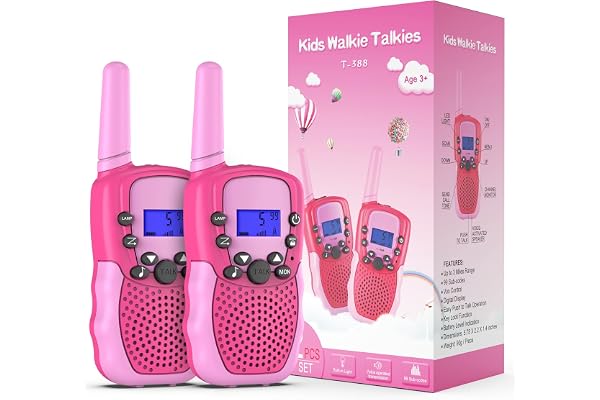 Kearui Jouets Filles 3-12 Ans, Talkies Walkies Enfants Radio à 2 Voies avec 8 Canaux, Lampe de Poche LCD Rétro-éclairée, Gamme de 3 Miles pour Aventures Extérieures, Camping, Randonnée