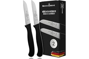 Schwertkrone Solingen Premium Set de couteaux à éplucher, 2 pièces - Couteau à légumes tranchant, lame de 7.5cm, manche plastique robuste, Parfait pour la cuisine & les professionnels