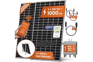 Solarway Balkonkraftwerk 1000W Komplett Steckdose, 600W/800W/1000W Ausgang einstellbar, 2 x 500W JaSolar-Module, 1 x Deye 1000W Wechselrichter mit APP&WiFi, Plug&Play (Mit Balkon Halterung)