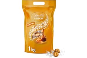 ‎LINDT Lindt Schokolade | LINDOR Schokoladen Kugeln Caramel | 1 kg Beutel | Wiederverschließbar | ca. 80 Kugeln Milch-Schokolade mit Karamellcrèmefüllung |Pralinen-Geschenk