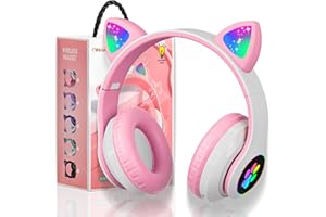 OHAANYY Cuffie Bluetooth per Bambini, Bambine, Cuffie per Orecchie da Gatto, Over-Ear con Luce LED, Cuffie Sereo Pieghevoli, Bluetooth, Cuffie Wireless per Bambini con Microfono, Micro SD/TF (6)