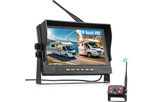 VECHTEL Kit Telecamera Posteriore IPS HD 9 Pollici senza Fili con 4 Schermi, BSD/DVR, Telecamera Retromarcia Auto Wireless Impermeabile IP68 con Visione Notturna per Camion, Camper, Furgoni