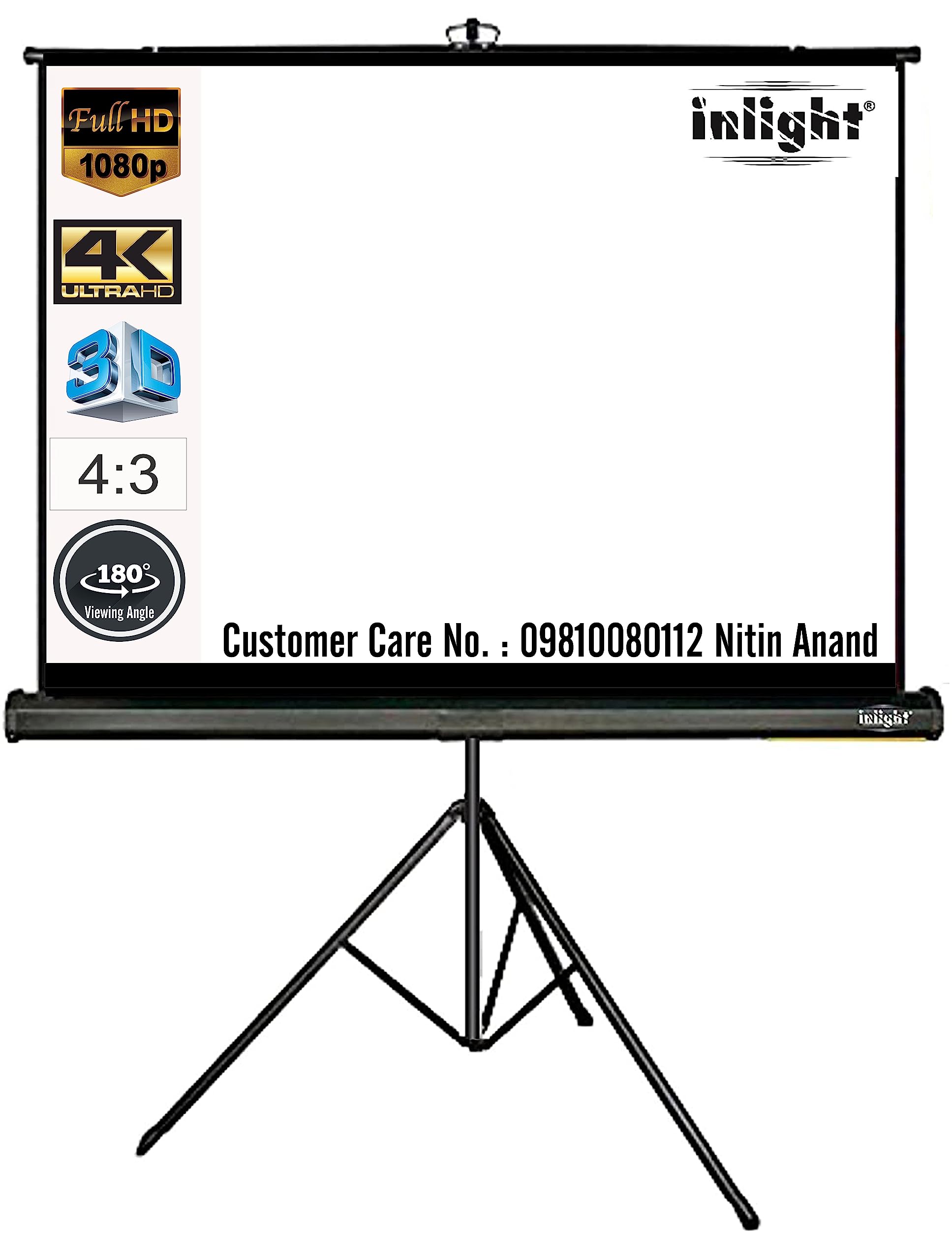 Inlight Cineview 8 Ft - Width x 6 Ft - Height Tripod Projector Screen, Supports Full HD 1080 P, UHD-3D-4K-8K Technology, 120 Inch Diagonal 4:3 Ratio, Comes with Stand(White)