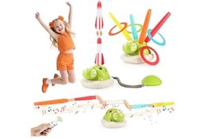 Pavlleen 3 in 1 Outdoor Spiele für Kinder, Ringwurfspiel, Raketen Spielzeug, Seilspringmaschine mit 4 Geschwindigkeiten Fernsteuerung und Musik, Indoor Outdoor Spielzeug für Kinder ab 3 Jahren