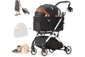 Nastarki Hundewagen Faltbar Hund Kinderwagen, 2 in 1 Hundebuggy Haustiere Buggy bis 15kg Pet Stroller mit Storage Basket, Katzenbuggy für Kleine Hunde Katzen (Schwarz)