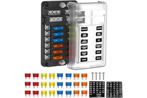 UCkasayfy 12 Way Fuse Box 12V/24V DC ATC/ATO Fuse Board Holder with 24 pcs Fuses LED Indicator Negative Bus Blade for Car, Boat, RV, Truck, Marine