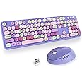 SOLIDEE Wireless Keyboard and Mouse Combo,Retro Typewriter Keyboard,2.4GHz Colorful Round Keycap Computer Keyboard with Number Pad,104 Keys Full Size Ergonomic Keyboard(US Layout QWERTY)(Mixed Purple)