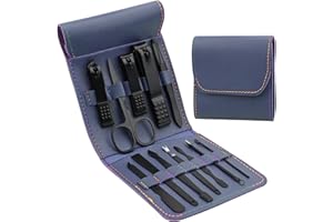 LARFRAECY 12 Pcs Nail Clippers Kit, Manicure kit,Professional Stainless Steel Nail Care Tools,Nail Scissors Nail Clippers Manicure Tools Folded pocket,Nail Clipper Set Exfoliating and Brow Trimming(Blue)
