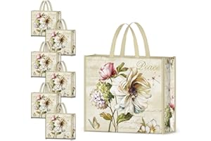 Nymphfable 6 Pack Torby Na Zakupy Wielokrotnego UżYtku Motyl WażKa Piwonia Torby Na Zakupy Zmywalna SkłAdana Torba Na Ramię 50lbs