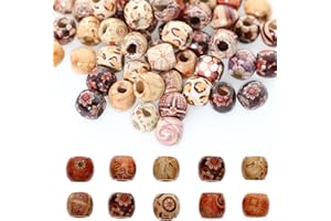 ‎BETTERJONNY BetterJonny 300stk Holzperlen mit großem Loch, Gedrucktes Muster Natürliche Ovale Holzperlen Zum Auffädeln Holzkugel Abstandshalter Perlen Holzperle Spacer Perlen Bastelnperlen für DIY Schmuck