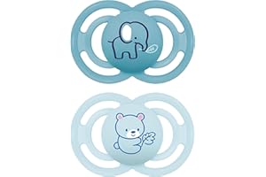 MAM Perfect smoczek, dla zdrowego rozwoju zębów i szczęki, dla niemowląt, wykonany z ekologicznych i odnawialnych materiałów, z pudełkiem na smoczek, 6-16 miesięcy, słonie/niedźwiedź, 2 szt