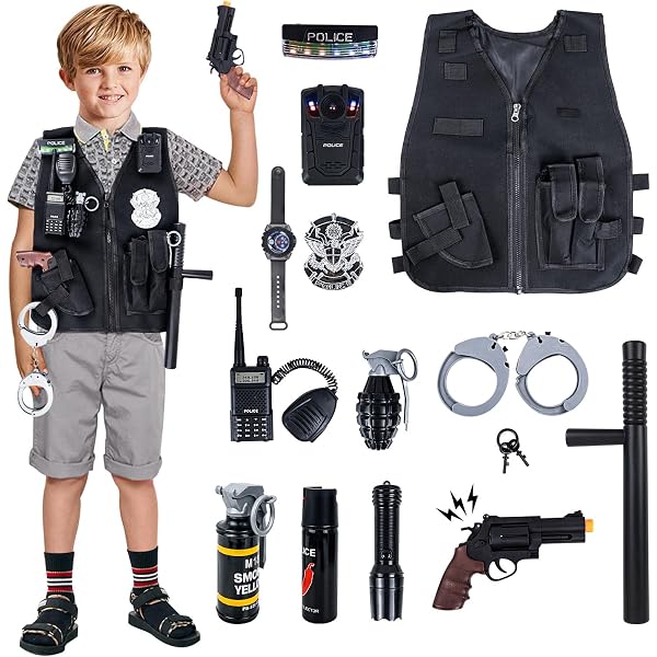 Kids SWAT Police Costume Set - Boys Blue Police Outfit With Vest, Accessories - Halloween Dress Up - View #10