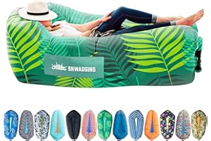 Chillbo Shwaggins Aufblasbare Couch, Cooler aufblasbarer Stuhl. Verbessere Dein Campingzubehör. Der einfache Aufbau ist perfekt für Wanderausrüstung, Strandkorb und Musikfestivals. Grüne Blätter