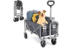 HOBBYZOO Chariot Pliable à Roulette - Chariot de Plage, Roues Tout-Terrain, poignée réglable, Taille compacte(74x45x84 cm) - avec Jusqu’à 100kg - Idéal pour Camping, Plage, Jardinage, Gris