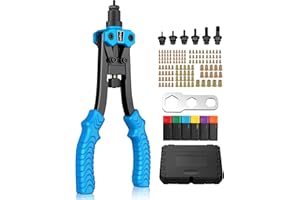 eSynic Hand Rivet Nut Tool Kit 12 Inch Heavy Duty RIV Nut Gun Set Nut Riveter with 125Pcs Threaded Rivnuts M3 M4 M5 M6 M8 M10,6 Interchangeable Mandrel,Carrying Case for Auto Repair,Metal Work etc