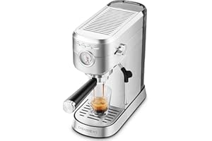 CASABREWS Machine à Café Expresso 20 Bars avec Mousseur à Lait, Machine à Cappuccino et Latte avec Manomètre, Réservoir de 1L, Boîtier en métal, Acier inoxydable